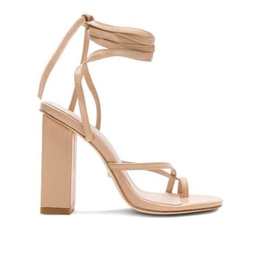 RAYE Anthea Heel Sandal in Nude 7 Leather Wrap Ankle Tan
